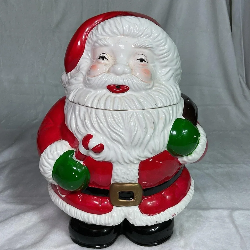 VTG Yin Tai Taiwan Santa Claus Cookie Jar Hand Painted Ceramic Christmas